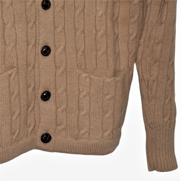 Vintage Men's Cable Knit wool Cardigan Sweater Beige Size L - Picture 6 of 9